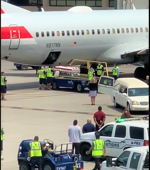 Gesture  -  American Air  Terminal  Paused  for  a  while  to  Pay  respect  to  one  of  the  American Fallen  Heroes !